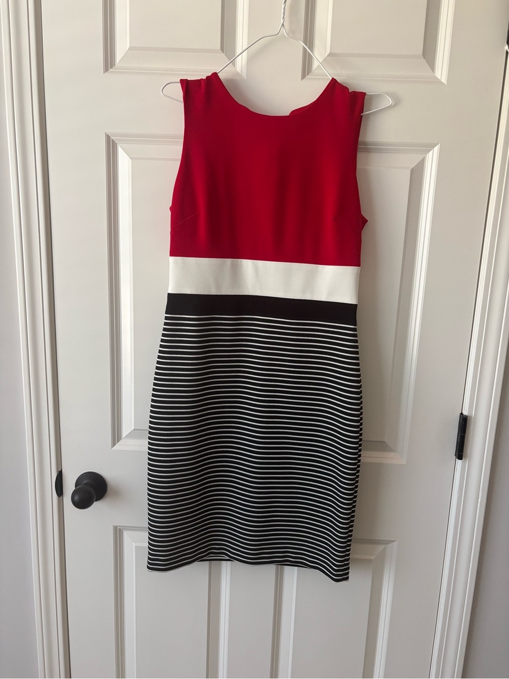 Tommy Hilfiger Red, White & Black Striped Sleeveless Midi Dress